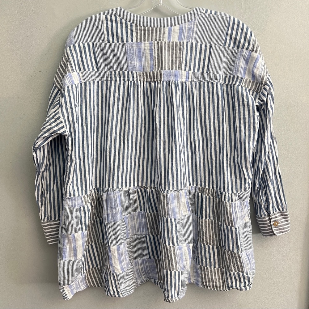 Maeve Anthropologie Blue/Multi Striped Patchwork Button Shirt, Size XS - Picture 4 of 6